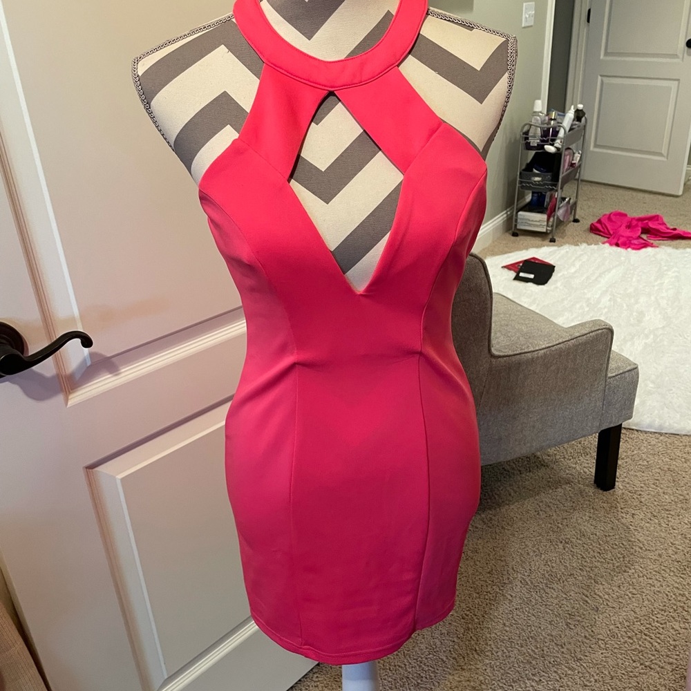 Tobi hot pink halter cutout mini dress